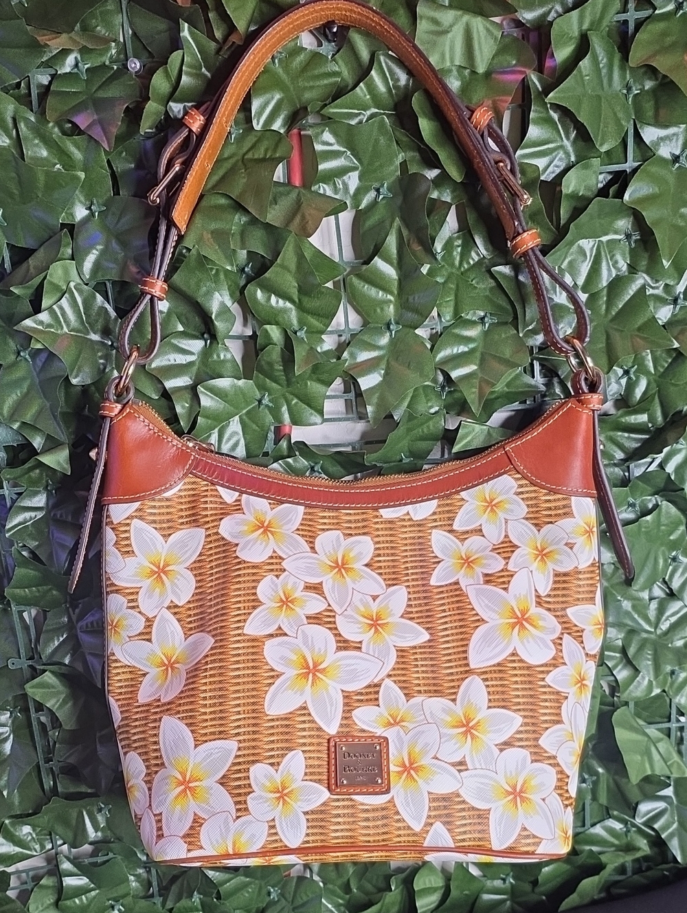Dooney & Bourke Tan Floral Bucket Shoulder Bag